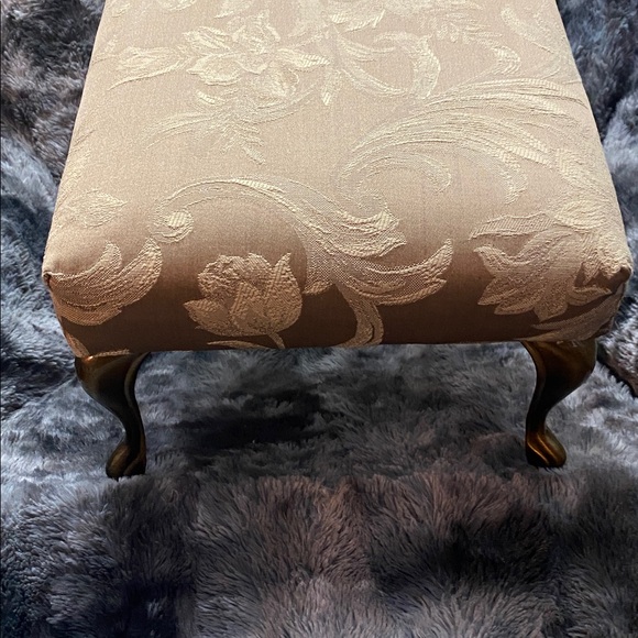 Upholstered Floral Accent foot stool in Tan with Gold/Copper colored Legs - Picture 11 of 16